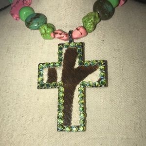 Beautiful multi colored zebra cross necklace